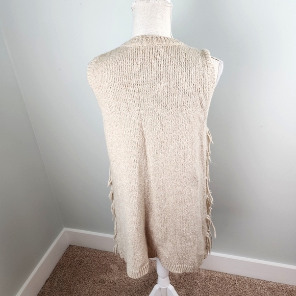 H&M Beige Shaggy Tassel Boho Hippy Festival Long Open Fringe Sweater Size Small - Picture 7 of 11